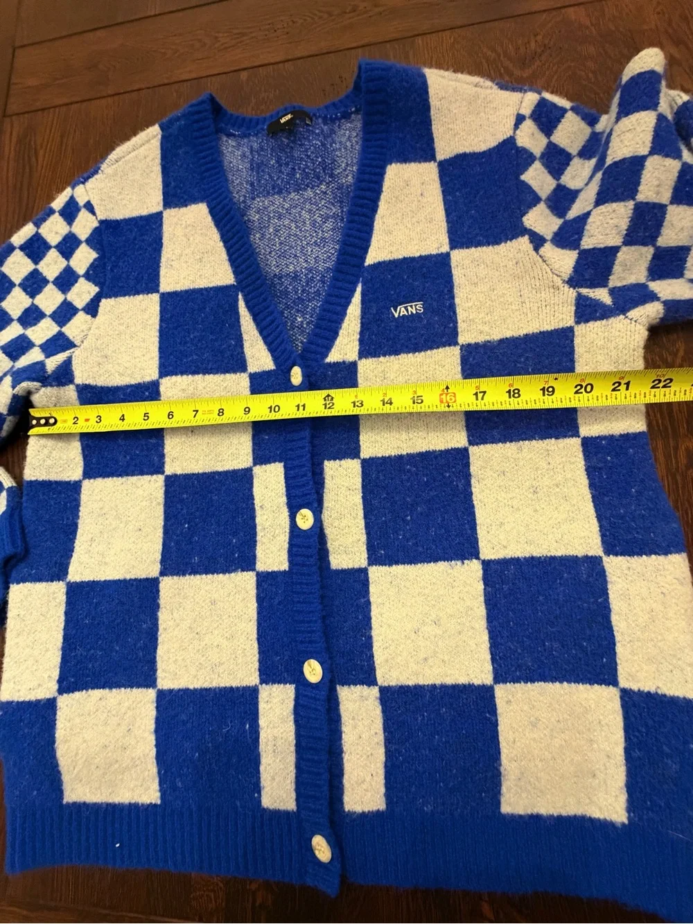 Vans Blue and White Checkerboard Cardigan Sweater with pockets size Large